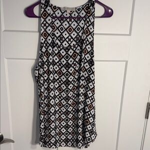 LOFT Black & Cream Geometric Racer Back Tank with Red and Peach Accents